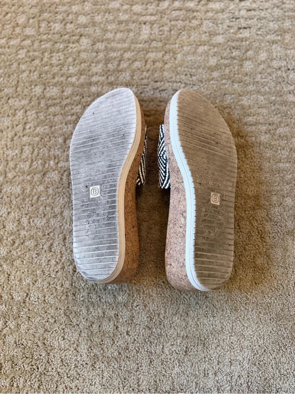 Bzees Black & White Woven Cork Wedge Slide